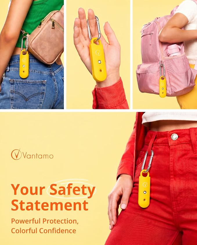 Vantamo Personal Alarm for Self Defense with Low Battery Notice, Strobe Light & Extra Loud 130 dB Double Speakers Safety Keychain Set for Women, Rechargeable Panic Button for Womens Self Defense