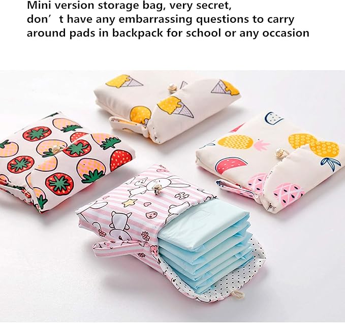 4 Pcs Cute Cotton Sanitary Napkins Bag, Menstrual Cup Pouch, Nursing Pad Holder, 5.1 x 5.1 inch Washable Organizer, Multifunction Purse for Girls Women (A)