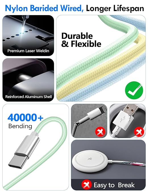 Travel Essentials for Apple Watch Charger,iPhone Charger,3 in 2 Type C/Lightning/Magnetic Travel Charging Cable,Portable Multi Charging Cable for Apple Watch, iPhone 17‑11,Samsung S26,Car,iPad-4FT