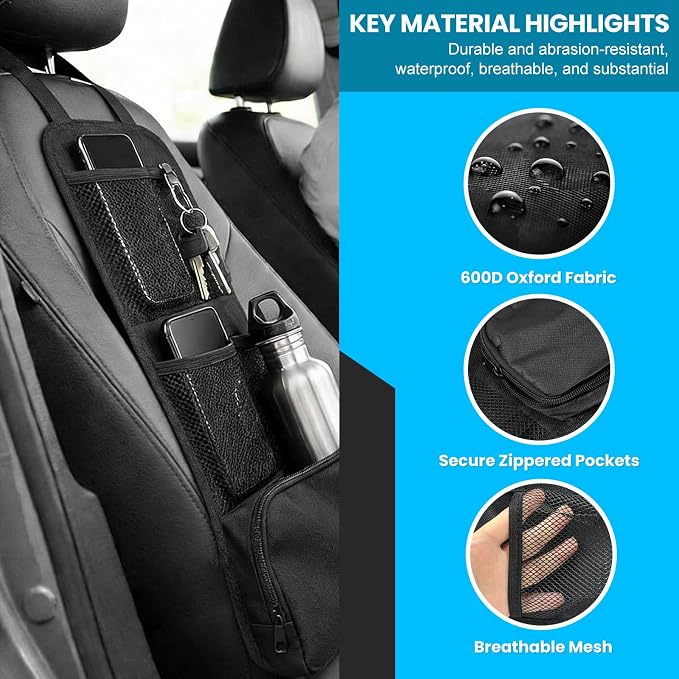 Car Seat Storage Hanging Bag, Multi-Pocket Auto Interior Seats Side Organizer with Mesh Pockets, Multifunctional Vehicle Seat Mesh Storage Bag for Phones Wallets Glasses