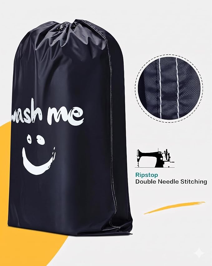 HOMEST XL Wash Me Travel Laundry Bag, Dirty Clothes Organizer, Large Enough to Hold 4 Loads of Garments, Easy Fit a Hamper or Clothing Basket, Black