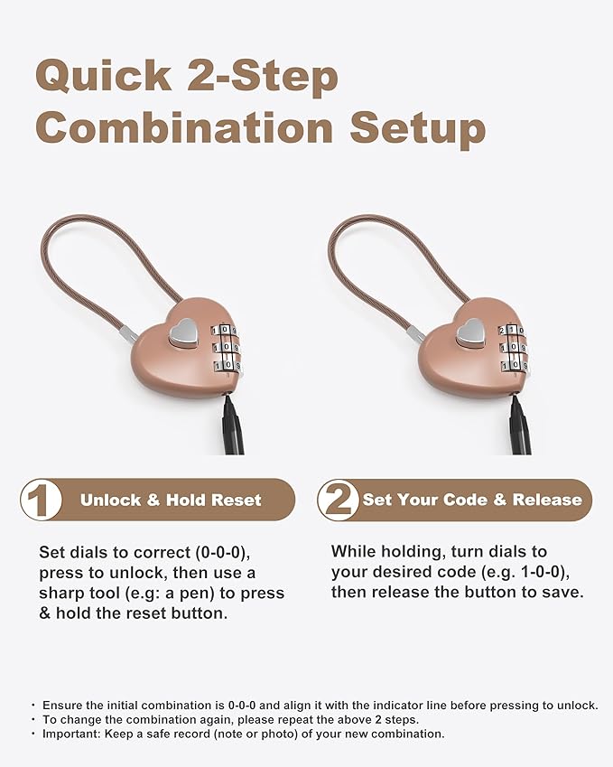Combination Lock for Locker, Small Cable Lock with Code, 3 Digit Padlock Combination, for Luggage, Gym Locker, Suitcase, Backpack Zipper, Cabinet, Toolbox, Outdoor Fence Gate, Travel Safe