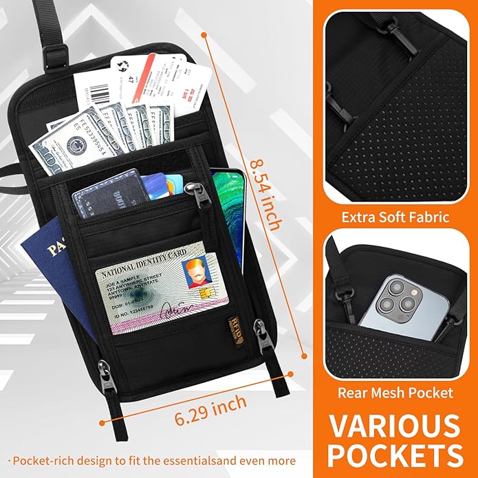 HOTEMIA Neck Wallet for Travel,Passport Holder Neck Pouch for Men Women with Adjustable Neck Strap and RFID Blocking