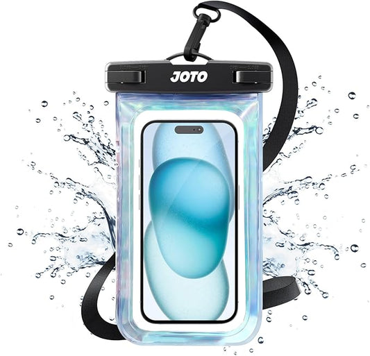 JOTO Up to 7" Universal Waterproof Phone Case for iPhone 16 15 14 13 Plus Pro Max, IPX8 Cellphone Dry Bag 12 11 Pro Max XR X 8 7 6S Plus SE, Galaxy S23 S22 S21 S20+ S20 S10 Plus Note, Pixel -Sparkle