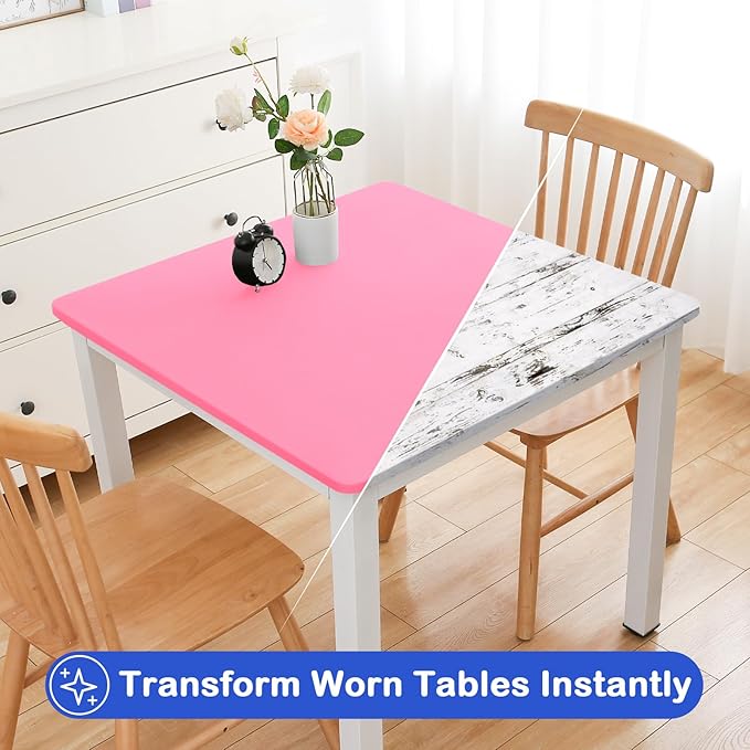 Wolkemer 2 Pack 3 Foot Pink Fitted Tablecloth 36x36 Inch Square Elastic Edges Table Cloth, Spandex Stretch Table Cover with Machine Washable Fabric for Wedding Party Picnic Dining Indoor Outdoor