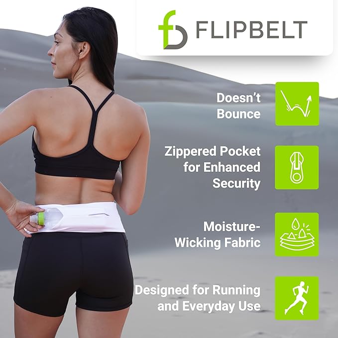 FlipBelt Zipper Running Belt, Waist Pack for Fitness and Running Fanny Pack for Women Men Phone Keys Money US Company - [Carbon] - [Medium]