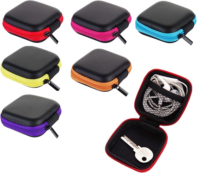 6Pcs Earphone Case,PU Small Square Pocket Earbud Carrying Case Bag with Zipper,Portable Earbud Organizer,Earbud Storage Bag,for Storing Earpieces,USB Cable,SD Cards,Memory Card