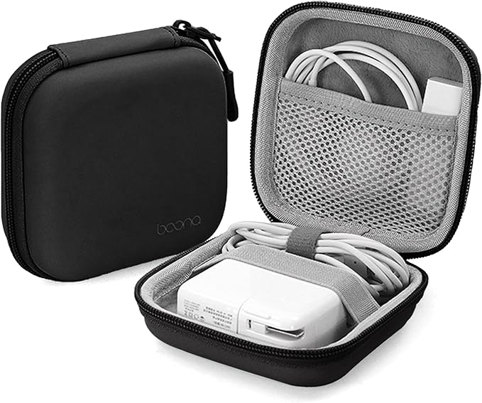 Charger Case for Macbook, Portable Tech Electronic Organizer Bag, Small Travel Storage Pouch for Laptop Accessories, MacBook Power Adapter, Charging Cords, USB Drives, Power Bank (Black PU, M)