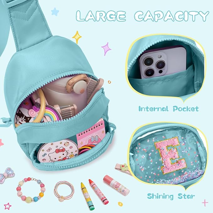 Viverte Birthday Gifts for Girls Small Clear Initial Sling Bag Crossbody Bag Purse Fanny Packs Personalized Monogrammed Gifts for Girls (Icing Blue-E)