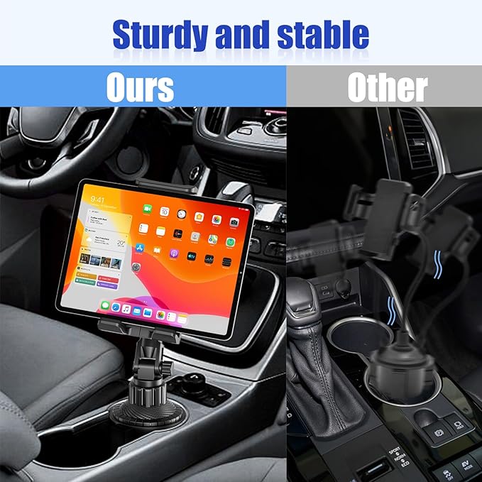 Ipad Holder for Car, Cup Phone Holder, Universal 360° Rotation Adjustable Long Arm, for 4"-13" Cell Phone iPhone iPad, Travel Accessories