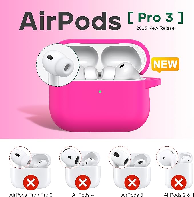 R-fun for AirPods Pro 3 Case (2025), Soft Silicone Protective Case Cover Compatible with Apple AirPods Pro 3rd Generation (USB-C Cable) for Women Men with Cleaning Kit and Keychain, Rose Pink