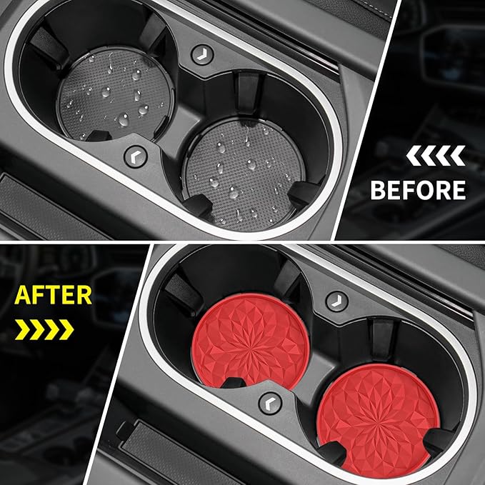 ME.FAN Car Coasters for Cup Holders [4 Pack] - 2.75In Silicone Auto Mug Mats - Universal Non-Slip Recessed Car Interior AccessoriesRed