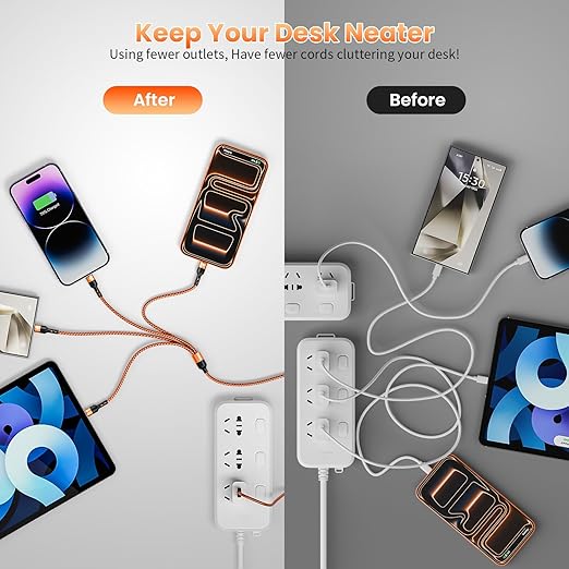 Travel Essentials, 4 in 1 Multi Charging Cable 3 USB C Chargers for iPhone 17, Multi Charger Cord with 3 Type C/IP, Compatible for iPhone 17 to 11, Android, Galaxy, iPad, Data Sync, 5 FT