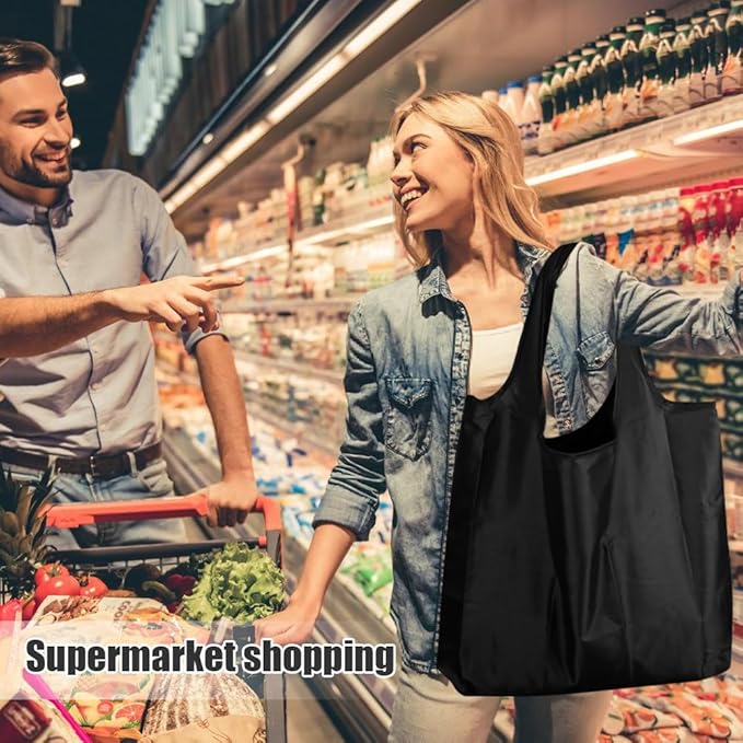 Large 50lbs Heavy Duty Reusable Foldable Grocery and Shopping Tote Bags - Washable Polyester Bags in Pocket