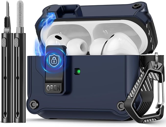 Pohgelan Compatible with AirPods Pro 3 Case,Magnetic Automatic Lock with Cleaning Kit,Compatible with Magsafe Cover-Blue