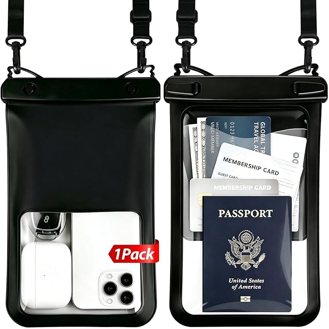 Waterproof Phone Pouch, with Interior Card Pocket, Large Waterproof Phone Case for iPhone 17 16 Pro Max, IPX8 Lightweight Cellphone Dry Bag, Beach Cruise Ship Essentials,1 Pack-Black-large-10″