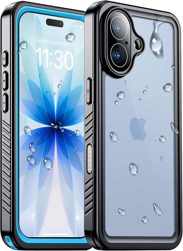 Compatible with iPhone 17 Case,Waterproof Built-in Screen & Camera Protector IP68 Underwater Full Body 17FT Military Dropproof Shockproof Phone Case 6.3"-Blue/Clear
