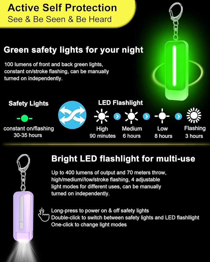 Personal Alarm for Women, Rechargeable with Safety Lights & Low Battery Notice, 130dB Siren with Extra Bright LED Flashlight Strobe Light for Emergency, Dual Light Sources Safety Keychain