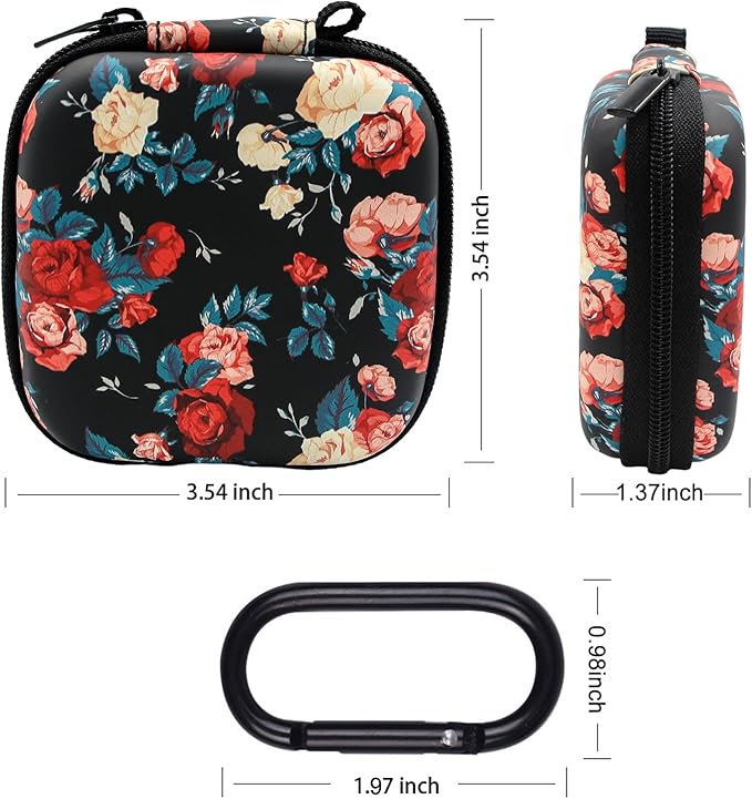 Earbud Case,Headphone Organizer Earbud Storage Bag, Hard EVA Shockproof Cover Carrying Case with Carabiner Clip Compatible with AirPods 4 AirPods Pro 2nd /3/2/1 Bose Galaxy (Vintage Rose)