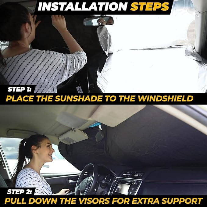 Autovir Windshield Sun Shade for Jeep – Fits Wrangler, Gladiator, Renegade, Sahara & Rubicon, 280T Front Window Shade, UV Sun Visor Protection Blocker Heat Shield, Jeep Accessories