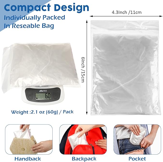 Berlune 50 Pcs Disposable Rain Ponchos for Adults Thick Disposable Ponchos Bulk with Hood Emergency Raincoats for Camping Themed Park, Clear