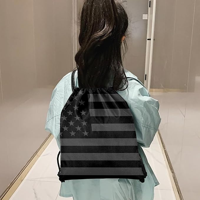Drawstring Backpack for String Bag Waterproof Cute Sports Beach Swimming Travel (13"×17")-Flag
