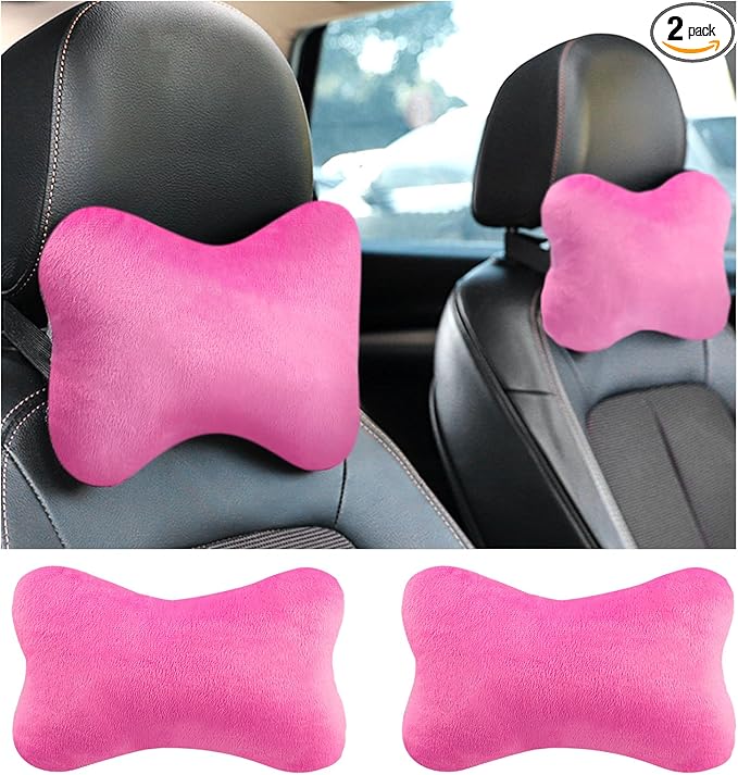 2PCS Car Headrest Pillow,Soft & Comfortable Car Neck Pillow for Driving Fatigue Relieve,All-Season Universal Cars Head Rest Pillows Automotive Interlor Accessorles for Cars (Rose Red)