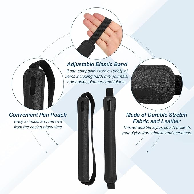 PATIKIL Stylus Holder for Tablet, Universal Pen Sleeve Retractable Stylus Pen Holder Elastic Pencil Pocket Case Protective Pouch for Tablet Case Notebook, Black