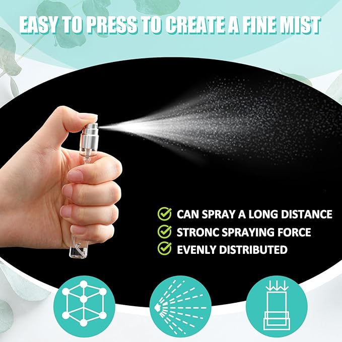 Zhehao 100 Pcs Mini Spray Bottles 10 ml Clear Glass Perfume Bottles Refillable Fine Mist Perfume Atomizer Portable Empty Sample Containers for Cleaning, Essential Oils, Travel (Silver Cap)