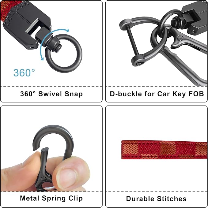 OHKYOOT Leather Car Keychain,Carabiner Clip Key Fob Keychain for Home Car Keys Women Men