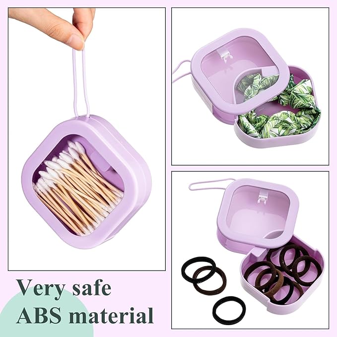 Hair Tie Organizer,Portable Travel Qtip Holder,Bathroom Storage Organizer Qtip Dispenser Cotton Swabs Dispenser Kids Hair Accessory Box with Lid for Bathroom (2PCS,Purple)