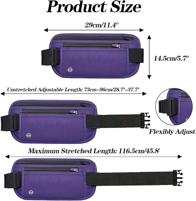 Purple Hidden Money Belt for Travel for Men, Waist Wallet Anti Theft, RFID Passport Holder For Travel Men Or Women, Money Pouch, RFID Passport Holder