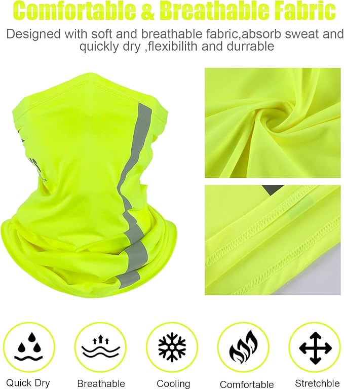 SATINIOR 8 Pcs Neck Gaiter Face Mask, Reflective Summer UV Protection Cooling Scarf Neon Breathable Bandana for Men Women