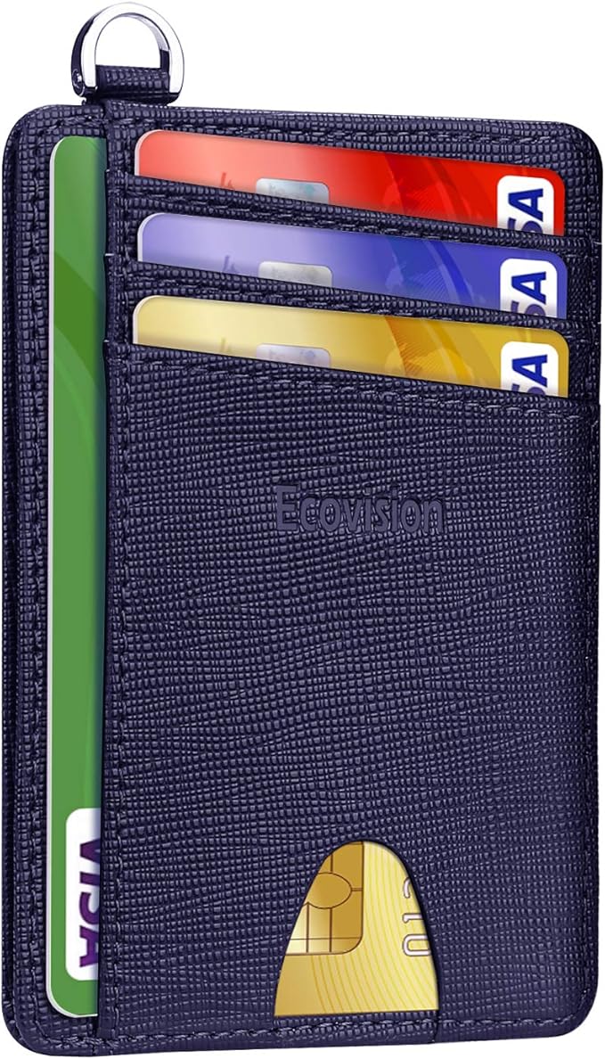 Slim Minimalist Front Pocket Wallet, RFID Blocking Credit Card Holder Wallet with Detachable D-Shackle for Men Women