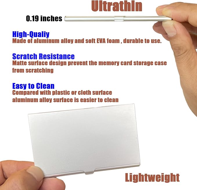 Aluminum Waterproof Memory Card Case - Ultrathin Mini Rustproof Protector for Micro SD/Micro SDXC/TF Cards (Silver Color)