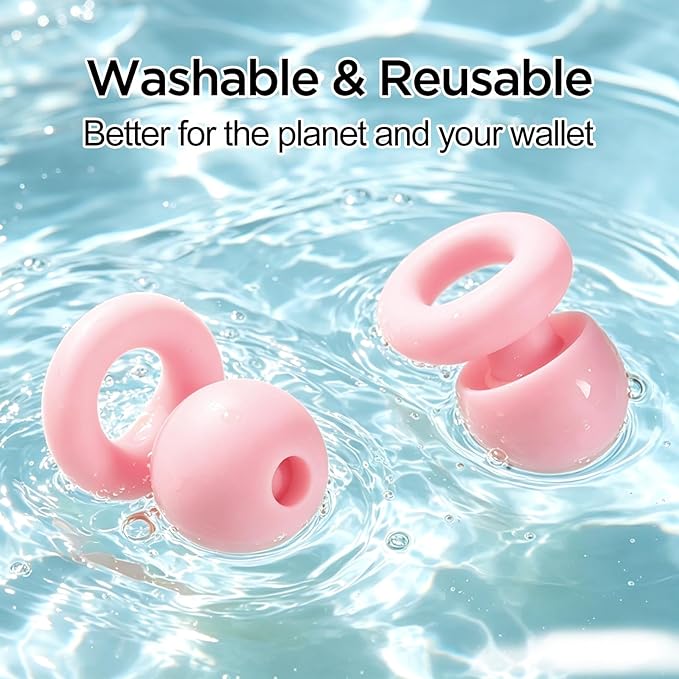 Ear Plugs for Noise Reduction–Super Soft, Reusable Hearing Protection in Flexible Silicone for Sleep, Noise Sensitivity & Flights-8 Ear Tips in XS/S/M/L–27dB Noise Cancelling–Pink