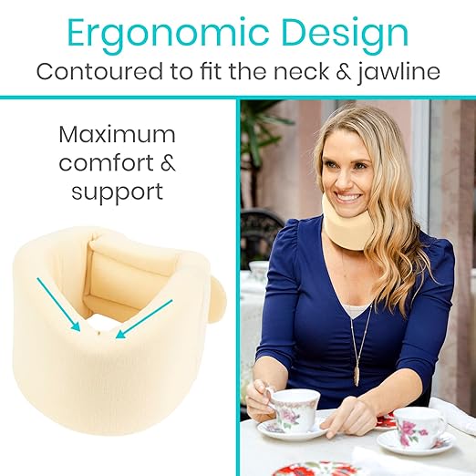 Vive Cervical Collar Neck Brace for Neck Pain and Support for Women & Men - Soft Foam Brace for Pain Relief - Comfortable Corrector Wrap for Posture, Sleeping, Radiculopathy, & Spine (Beige, 3 inch)