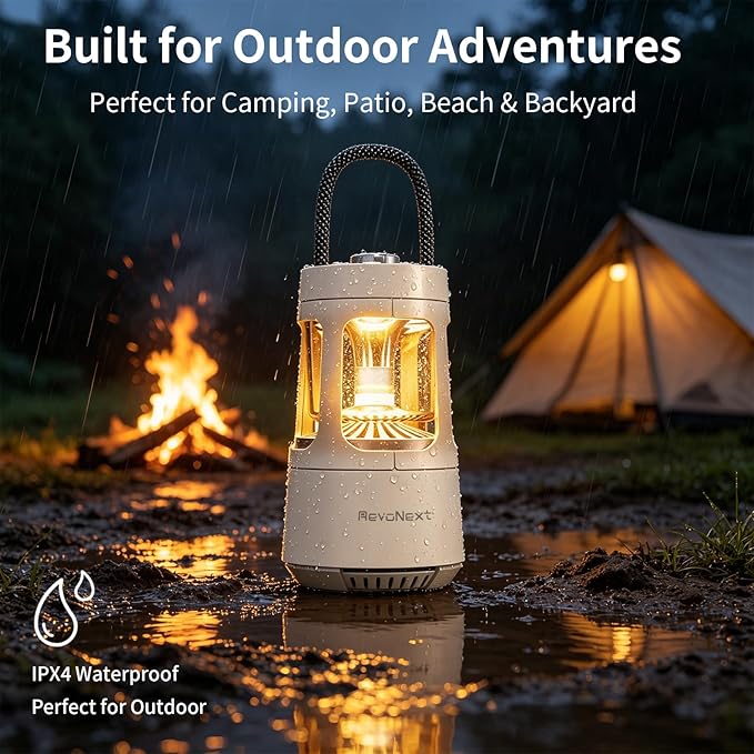 Revonext Bluetooth Speaker Lantern 4000mAh,IPX4 Waterproof Rechargeable Camping Lantern with Bluetooth Speaker for Power Outage, Hurricane, Hiking Party Garden Patio,Outdoor Music Party (White)