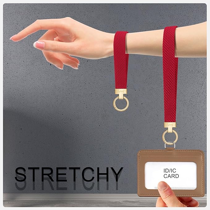 Fishent Stretchy Wristlet Keychain, Cute Key Chain, Woven Wrist Lanyard for Car Keys with 3 Keyrings and D-ring for Women Men
