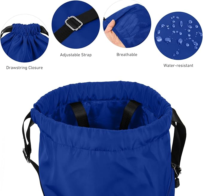Valleycomfy Waterproof Drawstring Gym Backpack Bag for Men & Women,Sports Gym Bag with Side Pocket Blue