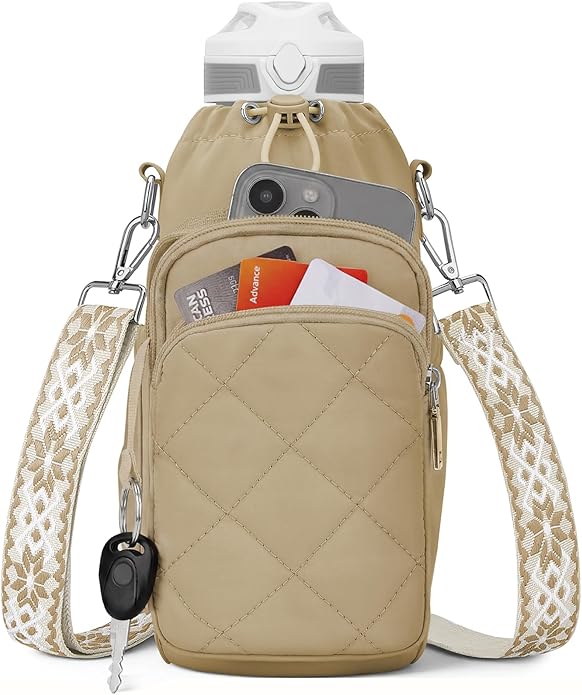 SYTRAH Water Bottle Bag Crossbody，Insulated Water Bottle Purse Crossbody Water Bottle Holder with Strap 40 oz