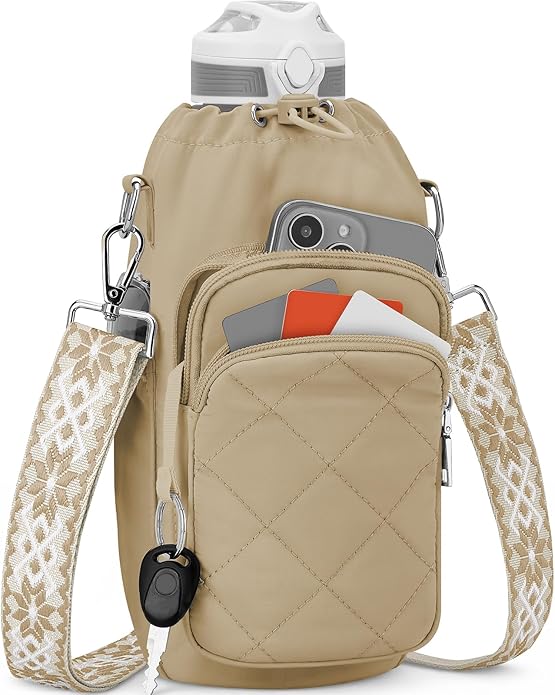 SYTRAH Water Bottle Bag Crossbody，Insulated Water Bottle Purse Crossbody Water Bottle Holder with Strap 40 oz