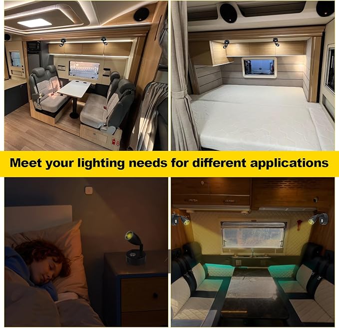 12V LED RV Interior Reading Light, Dimmable, with Dual USB Ports, RV Bedside Reading Light with Touch Switch, for Campers and Travel Trailers