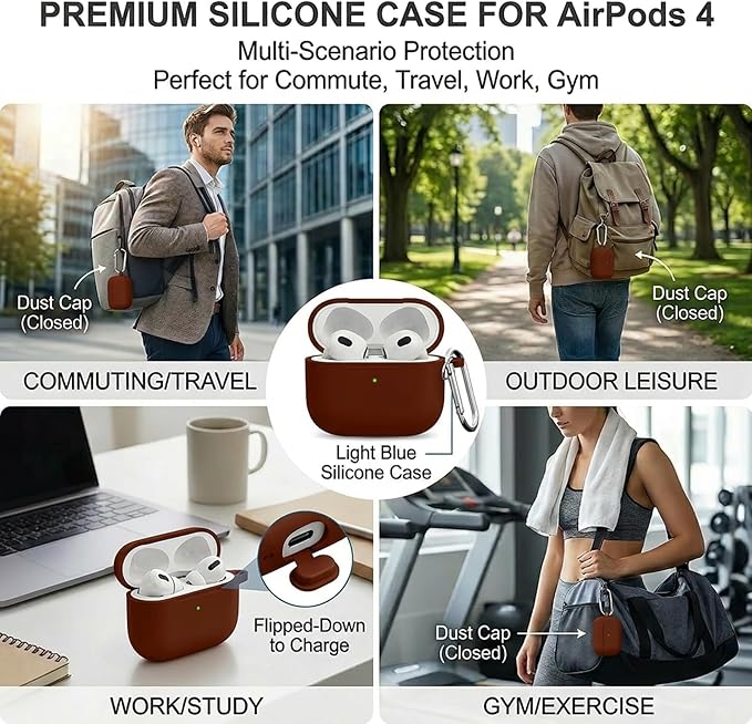 for Airpods 4th Case Cover, Come with Cleaner Kit,Soft Skin Silicone Case Cover with Keychain, Full Protective Case for Men and Women, Compatible with AirPods 4th Generation Case,Wine Red