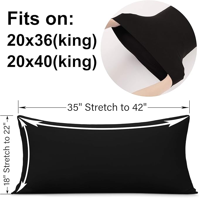 2-Pack Stretch Pillow Cases - Jersey Knit & Ultra Soft Envelope Closure Pillowcases T-Shirt Like Microfiber Blend - Suitable for 20x36/20x40 King Size Set of 2, Black