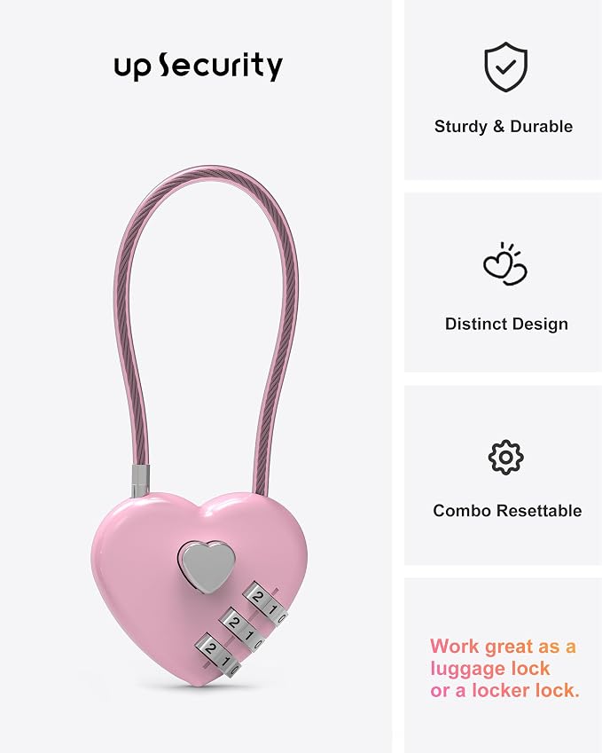 Small Combination Lock for Locker, Cable Lock with Code, Pink Padlock Combination, for Luggage, Suitcase, Gym Locker, Backpack Zipper, Cabinet, Box, Fence Gate, Travel Safe, Outdoor Use