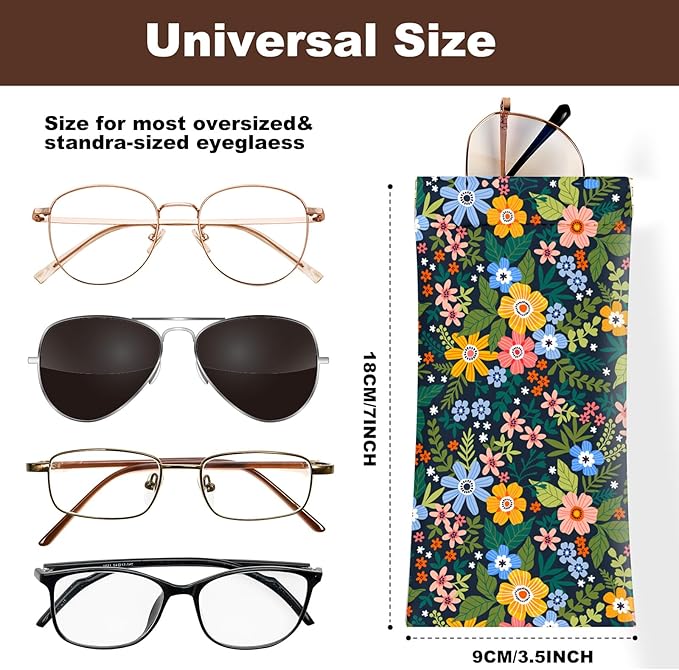 Anikathy 2Pcs Sunglass Eyeglass Glasses Case Soft PU Leather with Cleaning Cloth Cute Glasses Pouch Bag for Men Women Girs