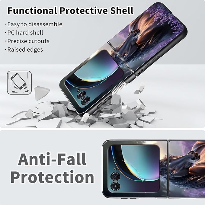 for Motorola Razr 2025 Case,for Moto Razr 60 Phone Case Cute Slim Hard PC Ultra-Thin Anti-Scratches Shockproof Protective Phone Cover,Horse Purple Lavender