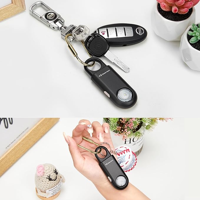 Rechargeable 135 dB Personal Alarm for Women 2-in-1 Flashlight Ultra-Bright Strobe Light. Students Kids Safety SOS Keychain Siren. Loud Emergency Hiking Bear Alerts Long Battery Life. Black