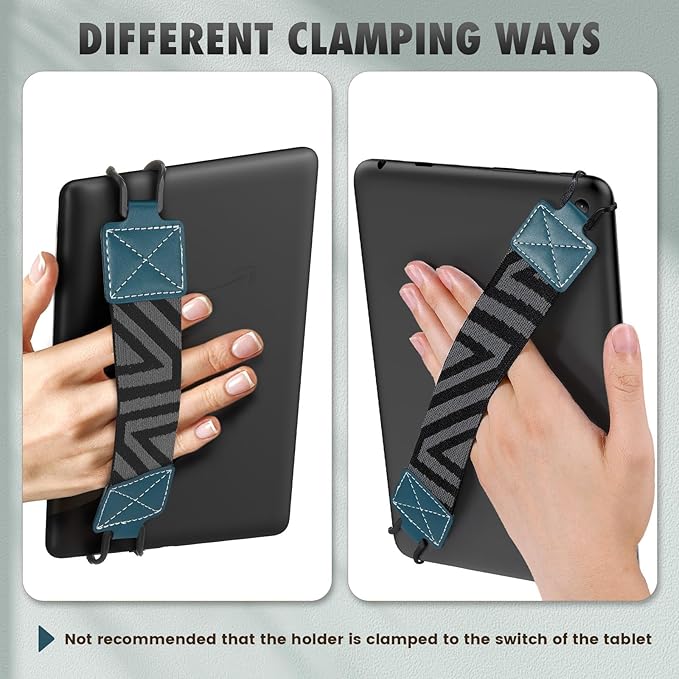 MoKo Security Hand-Strap for 9-11 Inch Tablet, iPad/Kindle Fire HD/Samsung, High-Elasticity Versatile Hand Strap Lightweight Finger Grip Holder, Lake Blue